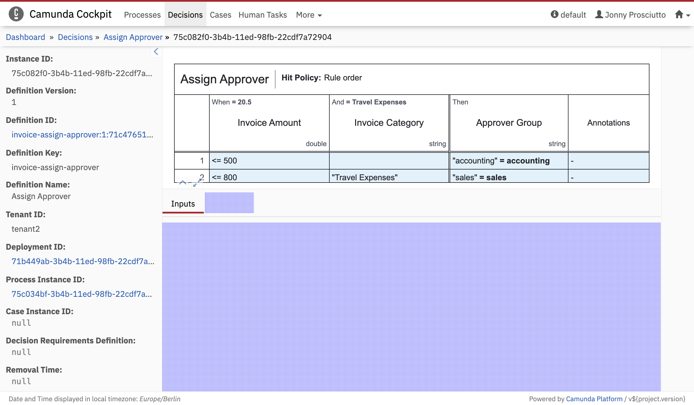 Decision Instance Tab